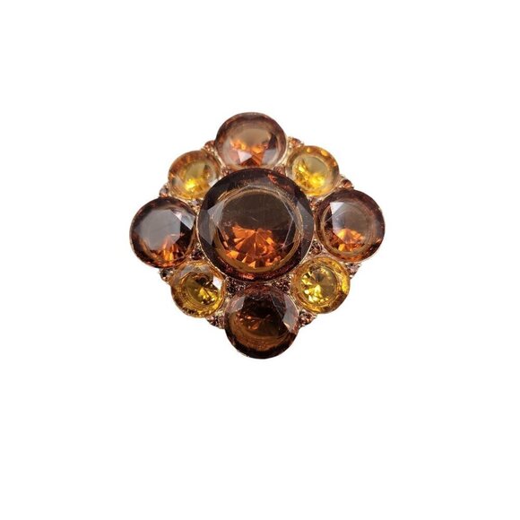 Liz Claiborne Topaz & Amber Crystal Brooch Gold Tone Setting Signed LC - Picture 1 of 10